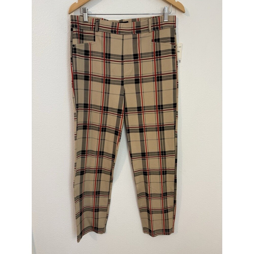 Sanctuary Women’s Leggings Red Plaid Knit Slim Leg Pull On Pants Size XL New